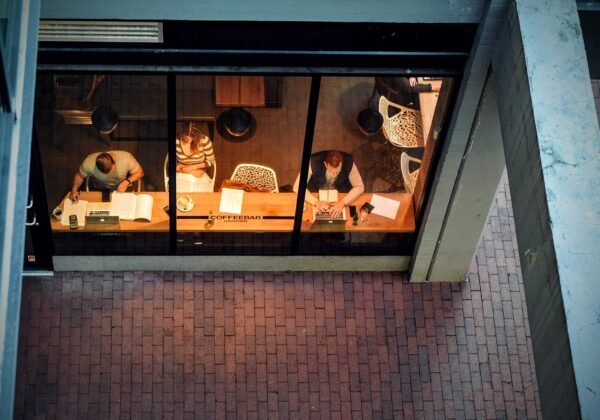 A laptop and coffee at a Sydney café