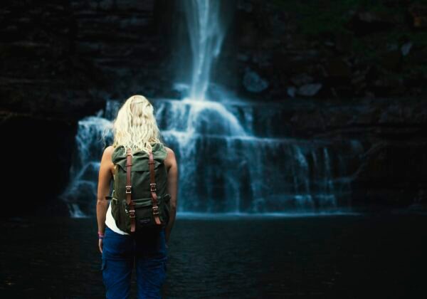 Belmore Falls dropping off the escarpment into the rainforest gorge, Southern Highlands NSW