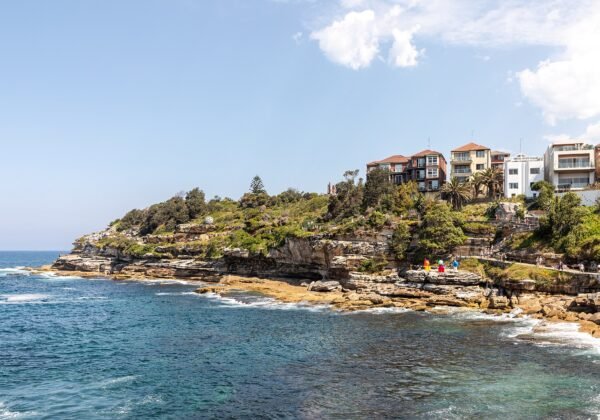 Sandstone headland along the Bondi to Bronte coastal walk, North Bondi