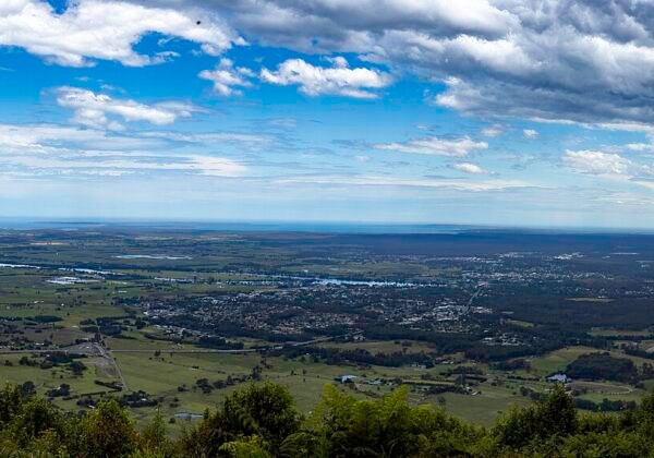 Panorama over the Shoalhaven and Kangaroo Valley from Cambewarra Mountain Lookout NSW