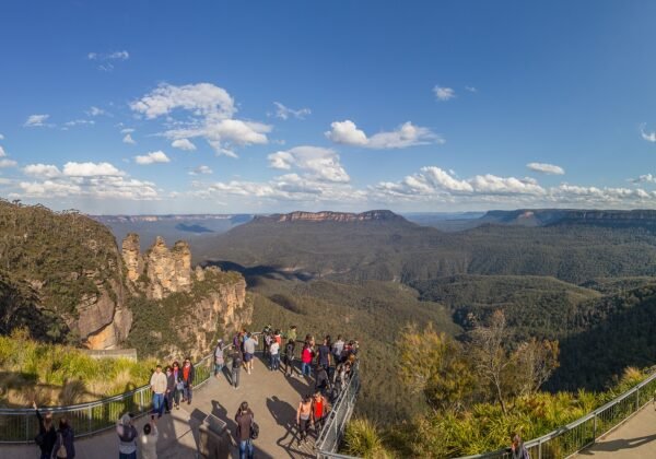 The Three Sisters and Jamison Valley from Echo Point lookout, Katoomba NSW
