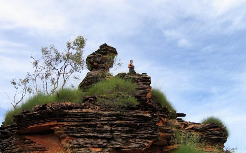 Layered sandstone rock formations in Hidden Valley, Mirima National Park WA