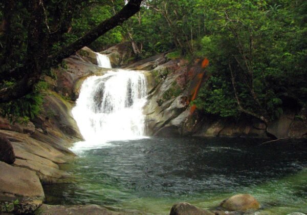 The cascades and swimming pool at Josephine Falls in rainforest, Far North Queensland