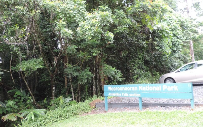 The trailhead sign at the Josephine Falls car park, Wooroonooran National Park