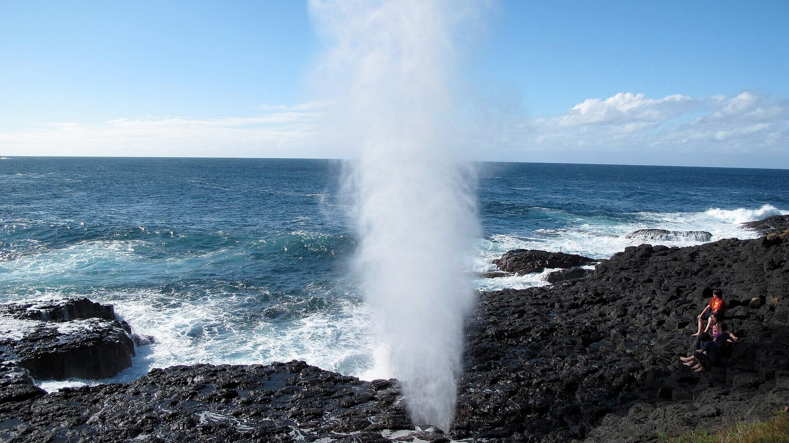 The Little Blowhole erupting at Marsden Head, Kiama NSW