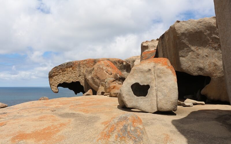 The wind-sculpted granite boulders of Remarkable Rocks above the Southern Ocean, Kangaroo Island SA