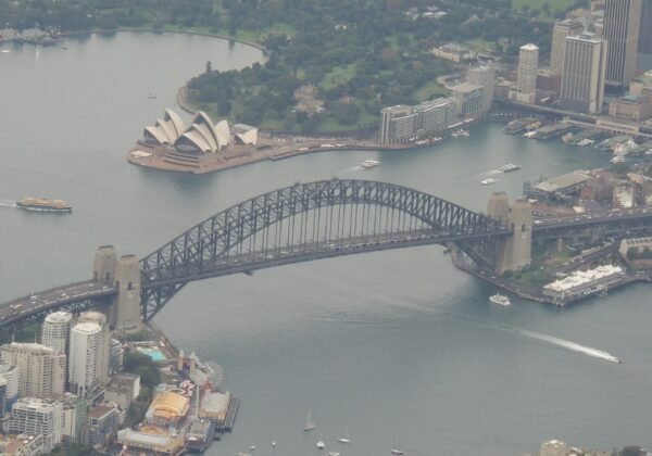 Aerial view of the Sydney Harbour Bridge, part of the Sydney Marathon course