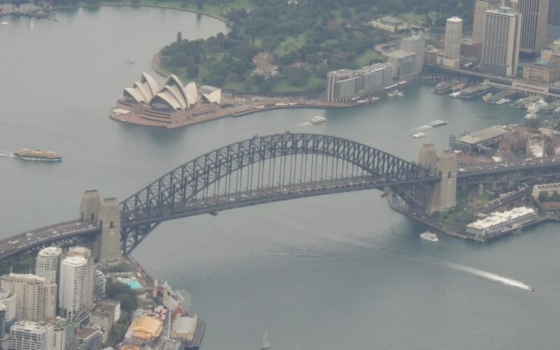 Aerial view of the Sydney Harbour Bridge, part of the Sydney Marathon course
