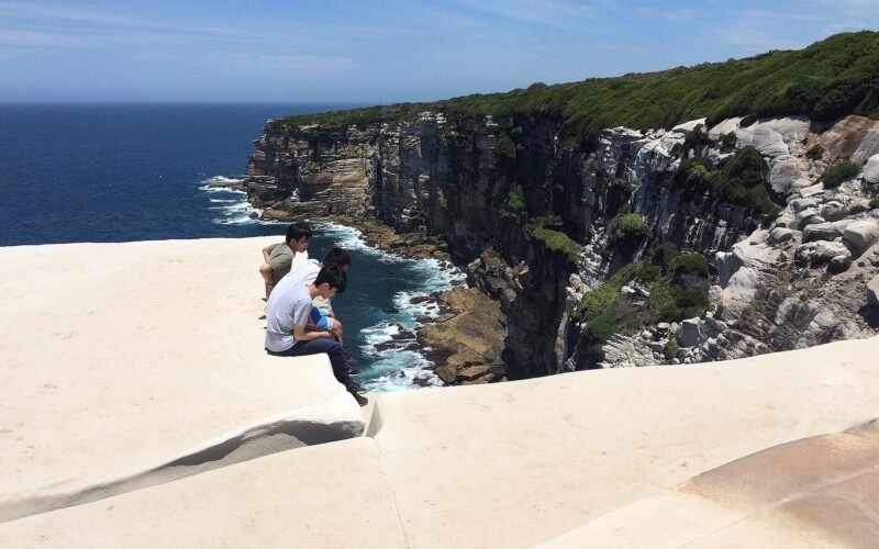 Wedding Cake Rock and the white sandstone cliffs of the Royal National Park coast