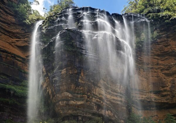 Upper Wentworth Falls cascading over sandstone tiers in the Blue Mountains NSW