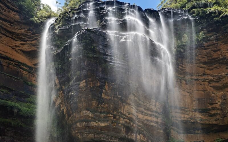 Upper Wentworth Falls cascading over sandstone tiers in the Blue Mountains NSW