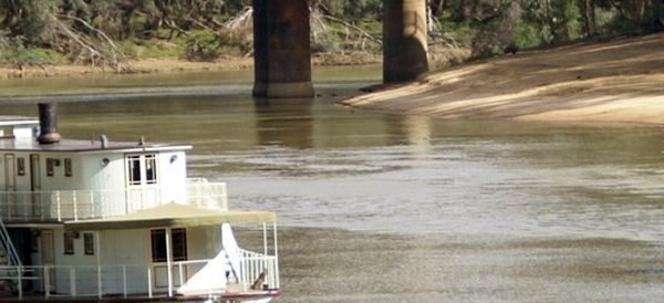Boats moored on the Murray River near Moama, NSW