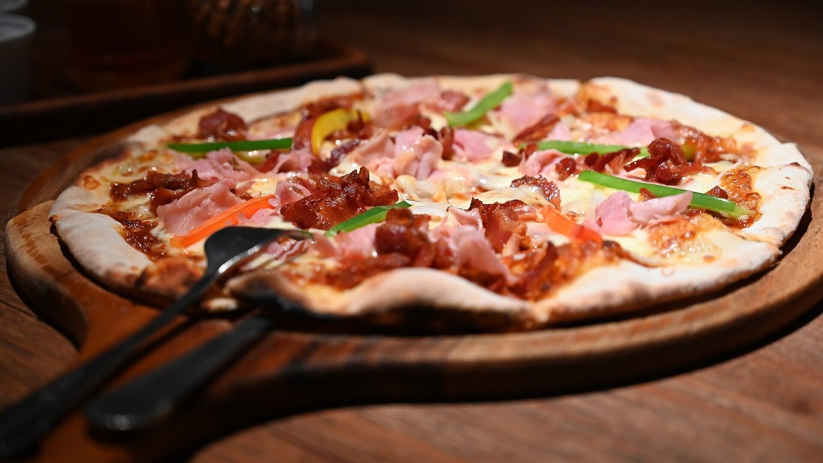 Wood-fired pizza fresh from the oven