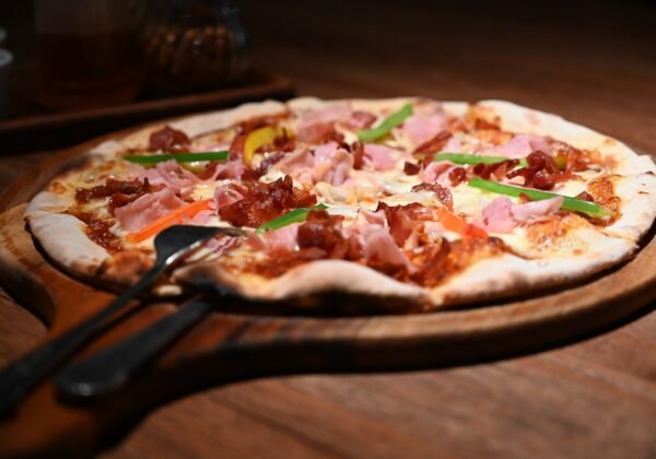 Wood-fired pizza fresh from the oven